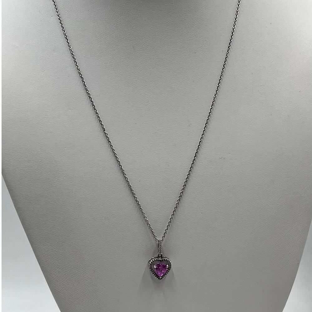 JBWR 925 Platinum Plated Pink Sapphire Heart Pendant & 18" Necklace
